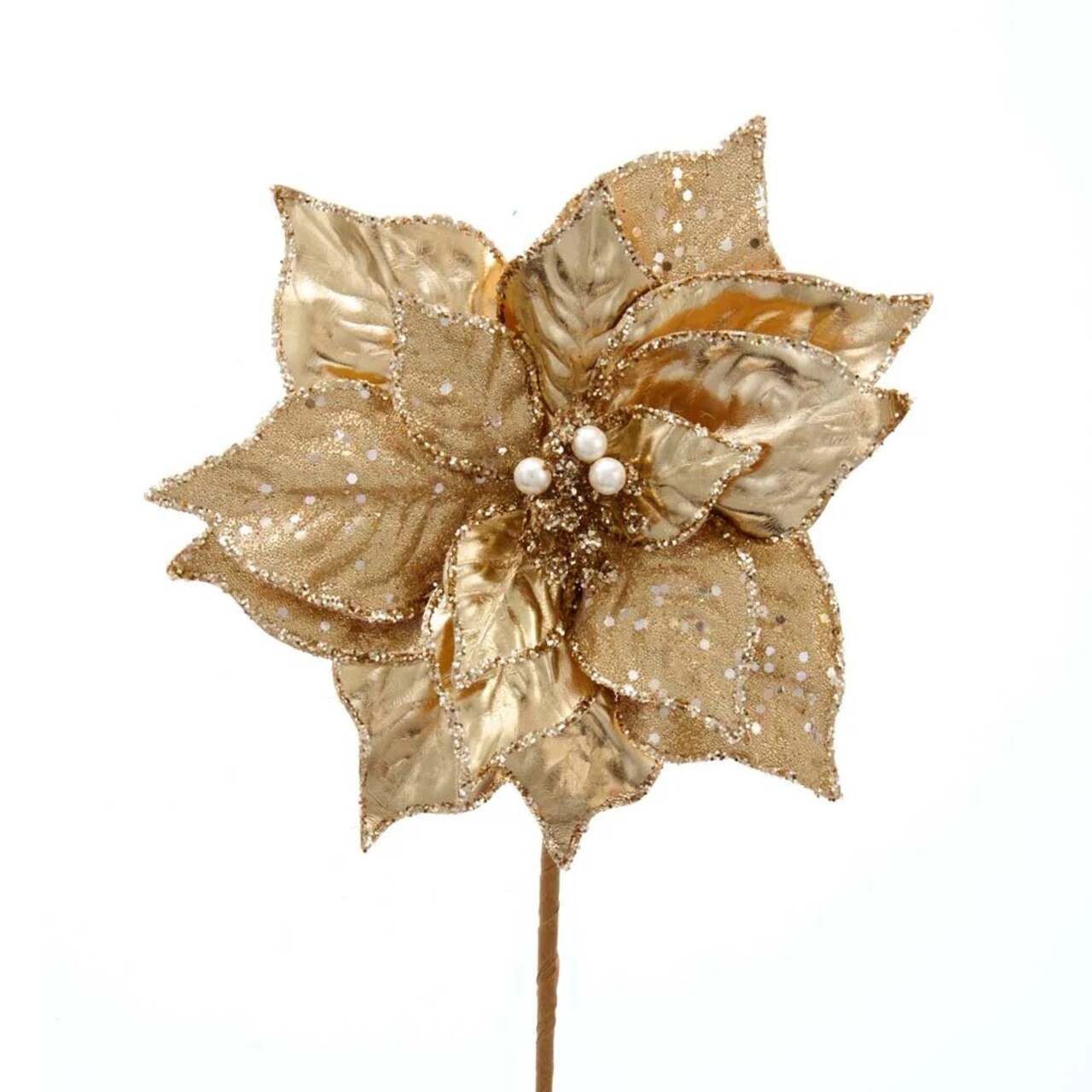 KSA Pack of 12 Gold Glittered Poinsettia Christmas Sprays 22.25"